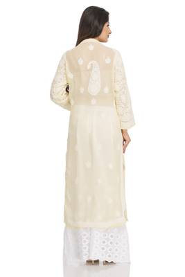 Hand Embroidered Yellow Faux Georgette Lucknow Chikankari Kurti 2