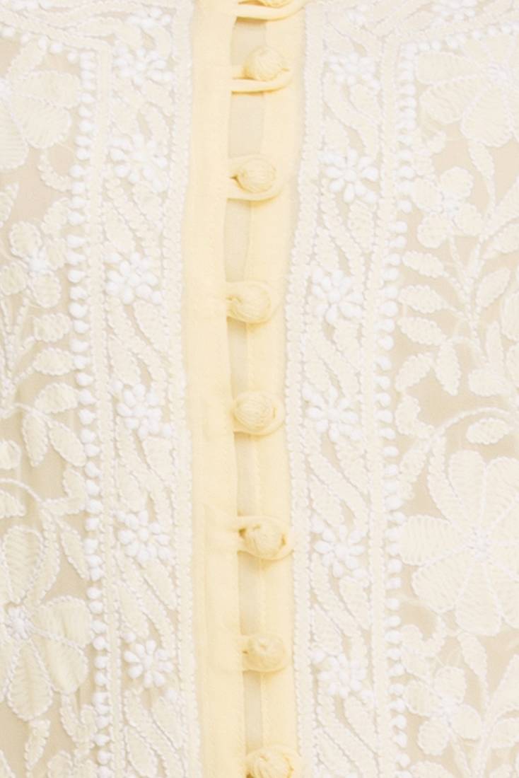 Hand Embroidered Yellow Faux Georgette Lucknow Chikankari Kurti