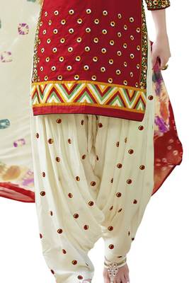 Red pure cotton embroidered unstitched salwar with dupatta 2