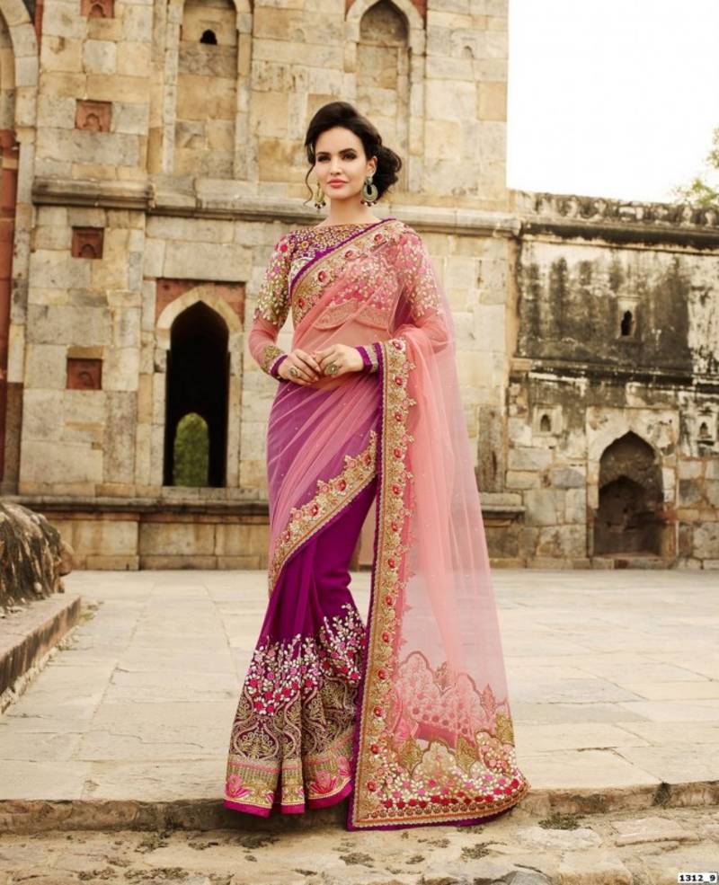 multicolor embroidered net saree With Blouse