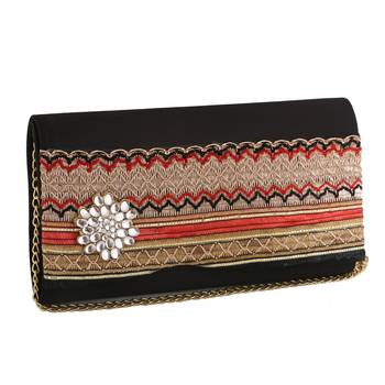 Embellished Matte Black Clutch Handbag 1