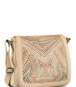 Phive Rivers-Elle, Genuine Leather Women Sling Bag with colour : "Beige"