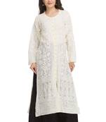 Ada Lemon Faux Georgette Hand Embroidered Lucknow Chikan Kurti
