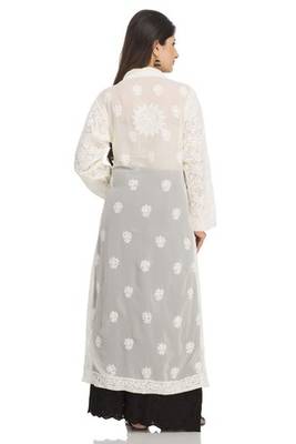 Ada Lemon Faux Georgette Hand Embroidered Lucknow Chikan Kurti 2