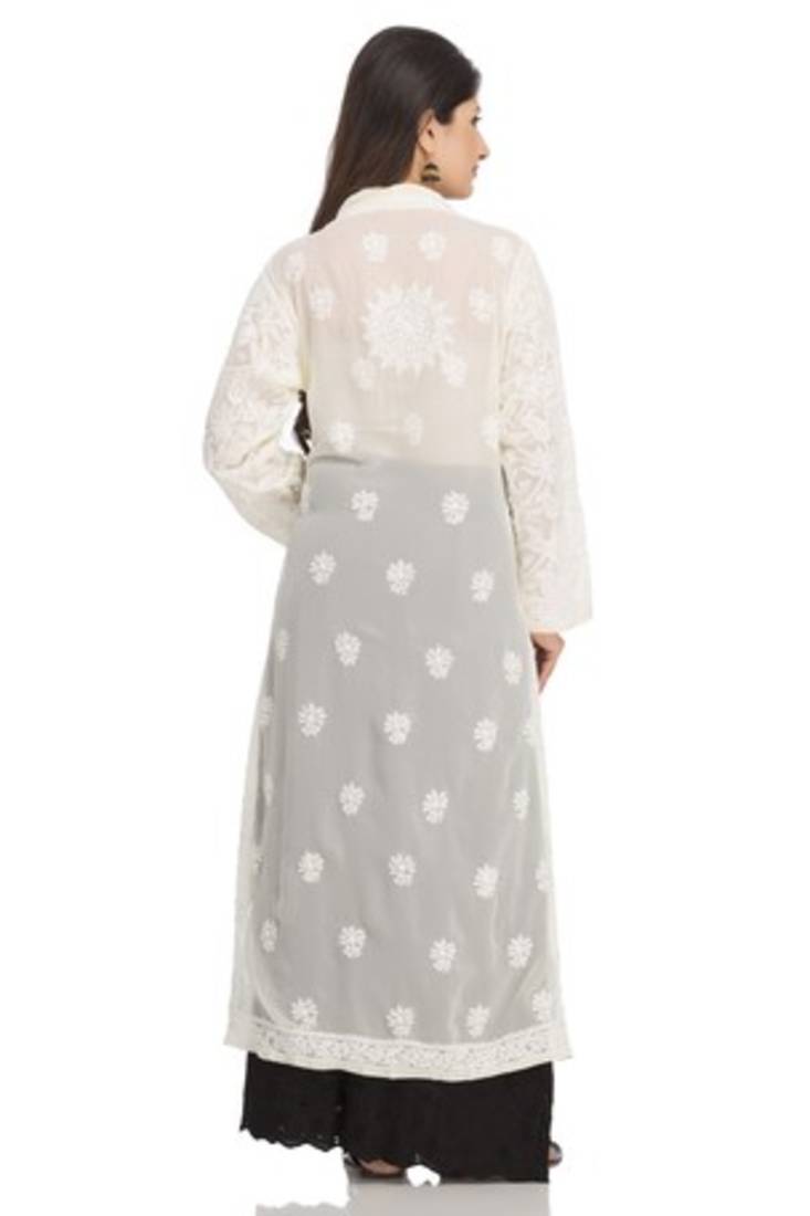 Ada Lemon Faux Georgette Hand Embroidered Lucknow Chikan Kurti