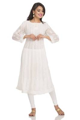 Ada Fawn Faux Georgette Hand Embroidered Lucknow Chikan Kurti 1