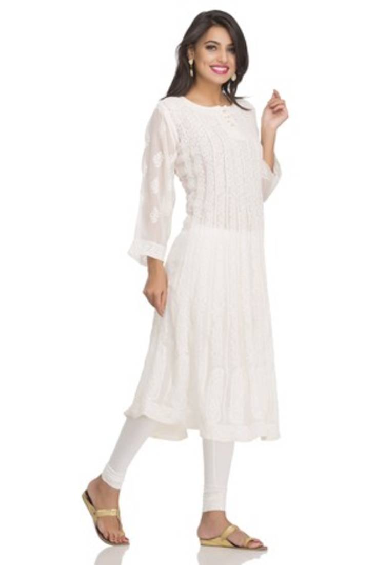 Ada Fawn Faux Georgette Hand Embroidered Lucknow Chikan Kurti