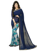 Blue printed georgette saree With Blouse