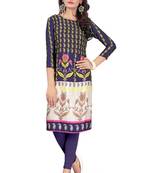 Blue silk crepe printed semi stitched kurti