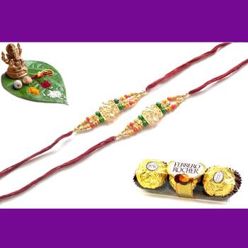 multicolor Beaded Brother Rakhi With Rocher Ferrero For Rakshabandhan 1