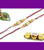 multicolor Beaded Brother Rakhi With Rocher Ferrero For Rakshabandhan