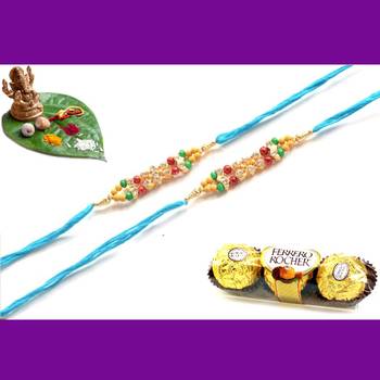 multicolor Beaded Brother Rakhi With Rocher Ferrero For Rakshabandhan 1