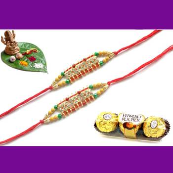 multicolor Beaded Brother Rakhi With Rocher Ferrero For Rakshabandhan 1