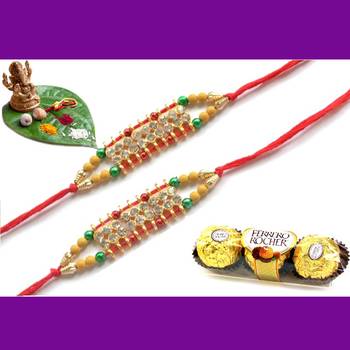 multicolor Beaded Brother Rakhi With Rocher Ferrero For Rakshabandhan 1
