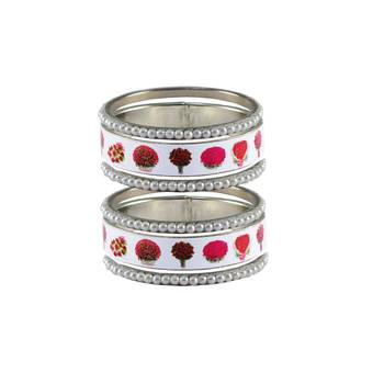 White Moti Brass Flower Bangle 1