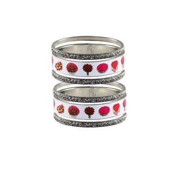 White Stone Brass Flower Bangle 1
