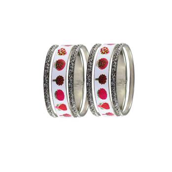 White Stone Brass Flower Bangle 2