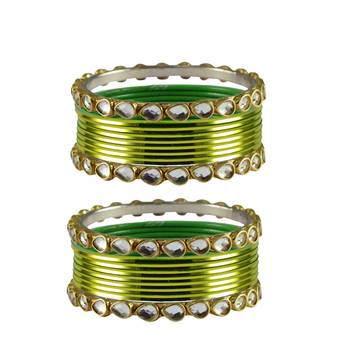 Light Green Stone Metal Bangle 1
