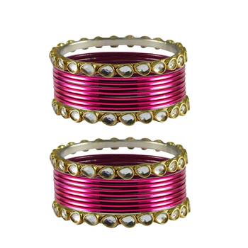 Dark Pink  Stone Metal Bangle 1