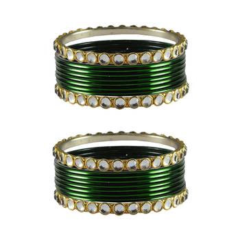 Dark Green  Stone Metal Bangle 1