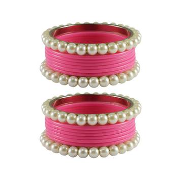 Pink Moti Acrylic-Brass Bangle 1