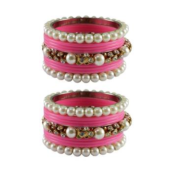 Pink Moti Acrylic-Brass Bangle 1