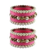 Pink Moti Acrylic-Brass Bangle