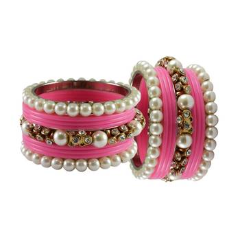 Pink Moti Acrylic-Brass Bangle 2