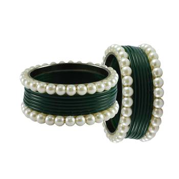 Green Moti Acrylic-Brass Bangle 2