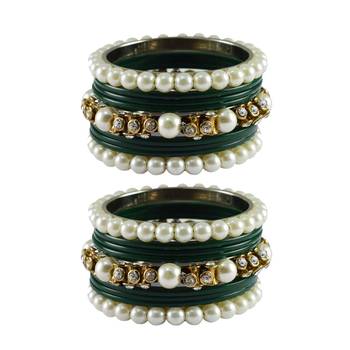 Green Moti Acrylic-Brass Bangle 1