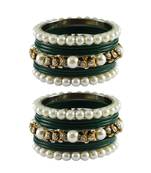 Green Moti Acrylic-Brass Bangle