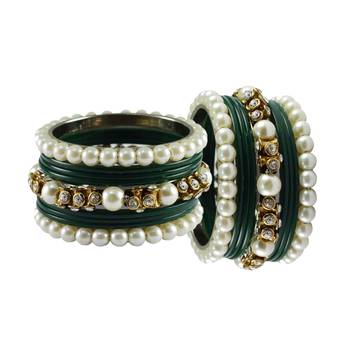 Green Moti Acrylic-Brass Bangle 2