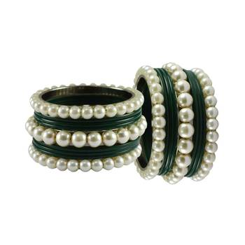 Green Moti Acrylic-Brass Bangle 2