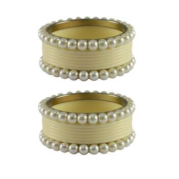 White Moti Acrylic-Brass Bangle 1