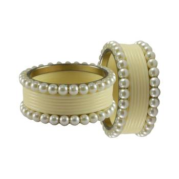 White Moti Acrylic-Brass Bangle 2