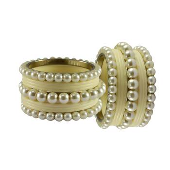 White Moti Acrylic-Brass Bangle 2