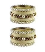 White Moti Acrylic-Brass Bangle