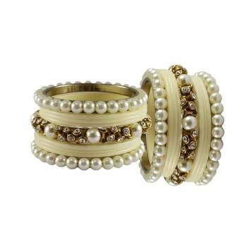 White Moti Acrylic-Brass Bangle 2
