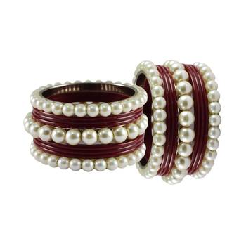 Maroon Moti Acrylic-Brass Bangle 2
