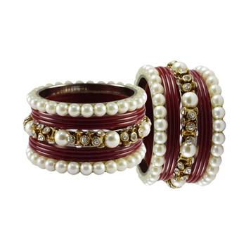 Maroon Moti Acrylic-Brass Bangle 2