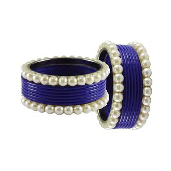 Blue Moti Acrylic-Brass Bangle 2