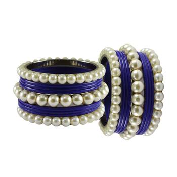 Blue Moti Acrylic-Brass Bangle 2