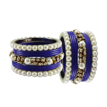 Blue Moti Acrylic-Brass Bangle 2