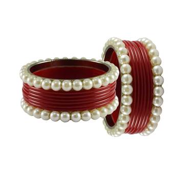 Red Moti Acrylic-Brass Bangle 2