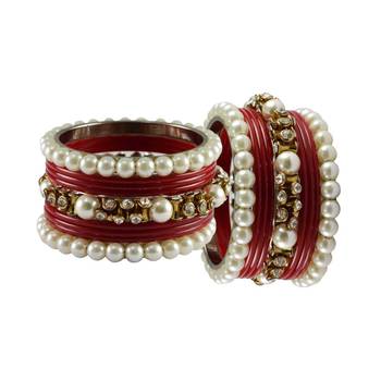 Red Moti Acrylic-Brass Bangle 2
