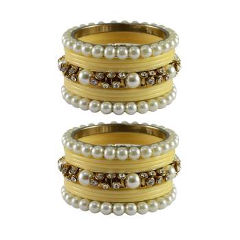 Cream Moti Acrylic-Brass Bangle 1