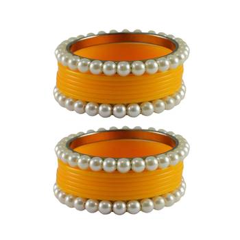 Yellow Moti Acrylic-Brass Bangle 1