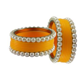 Yellow Moti Acrylic-Brass Bangle 2