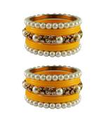 Yellow Moti Acrylic-Brass Bangle
