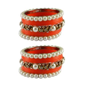 Orange Moti Acrylic-Brass Bangle 1